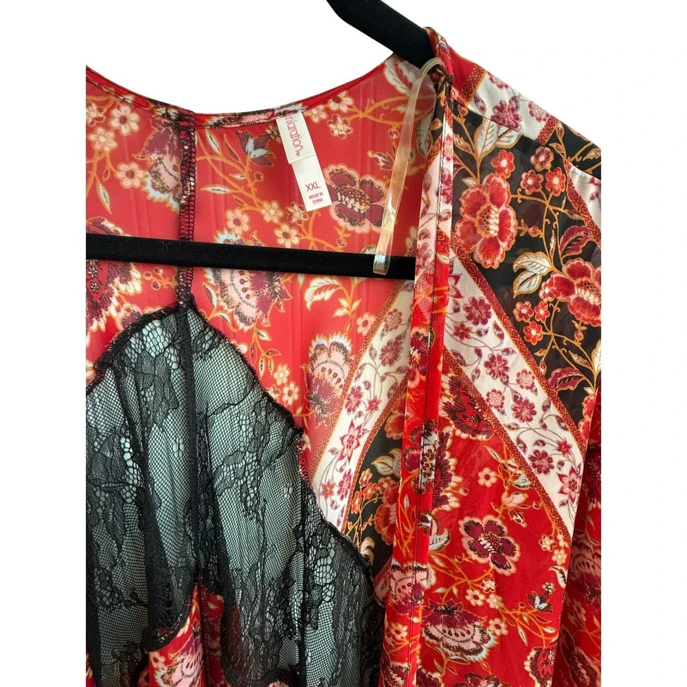 Xhilaration Red Paisley Fringe Kimono XXL Witchy Whimsigoth Festival Boho - Picture 4 of 8